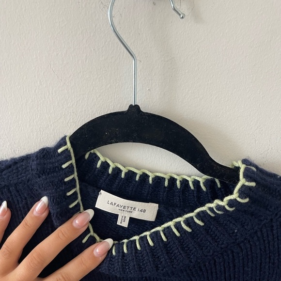 Lafayette 48 Navy Chunky Whipstitch Sweater - Picture 3 of 6